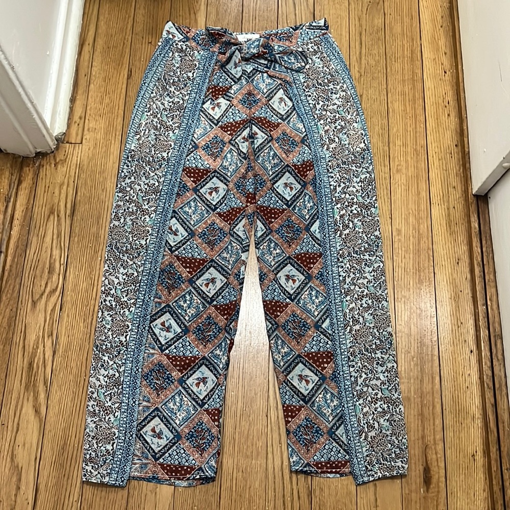 Elevenses Anthropologie Wide Leg Seaflower Multicolor Print Palazzo Pants